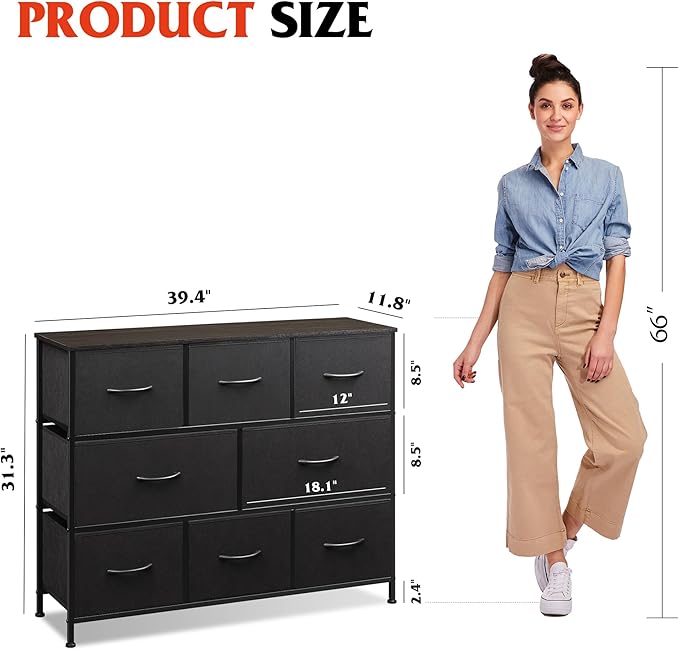 WLIVE 8 Drawer Dresser for Bedroom, Fabric Black Dresser - Image 3