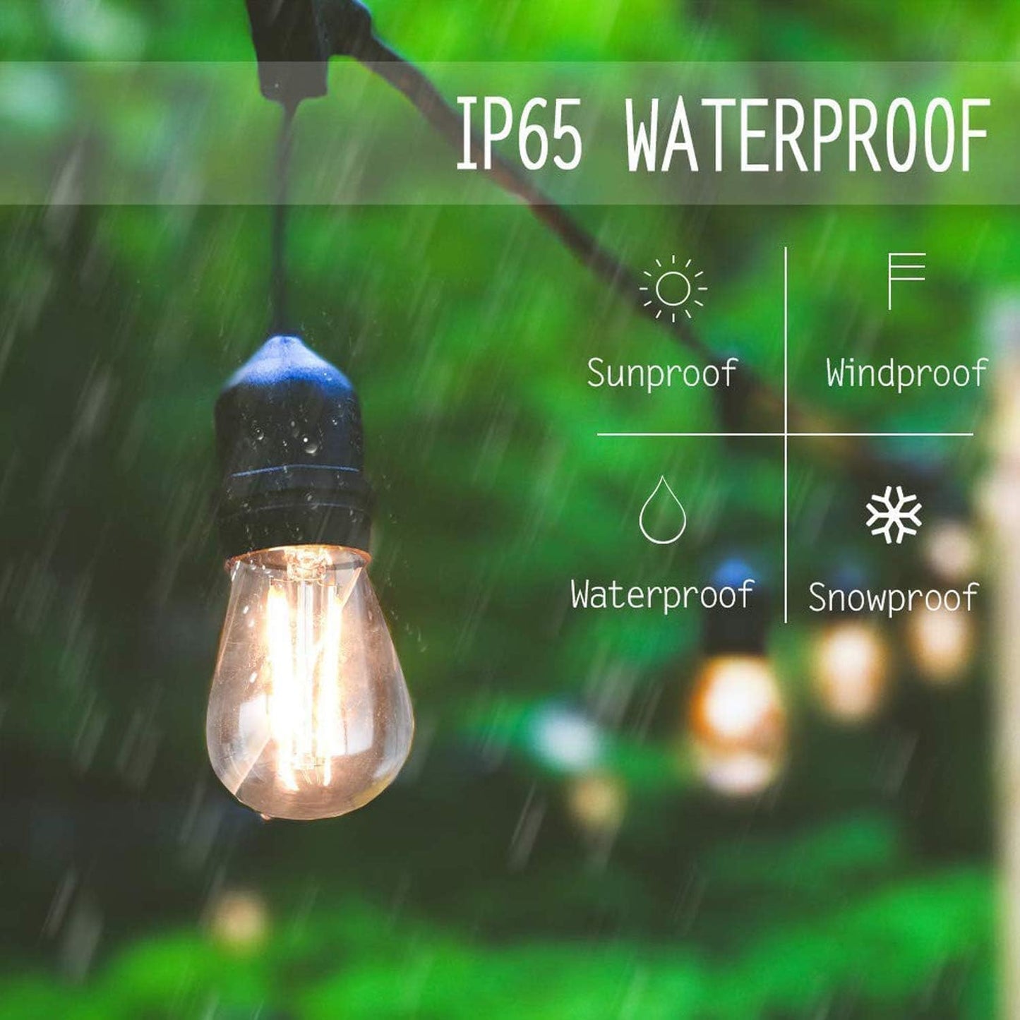 Svater 192 FT Outdoor String Lights 2W, Patio Light for Outside with 64 Antique S14 Plastic LED Bulbs, IP65 Waterproof Hanging Cafe Market Lighting, ETL-Listed Dimmable Warm White (48 FT x 4)