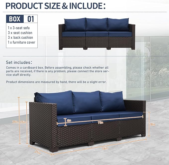 Rattan Star Patio Furniture Outdoor Couch 3 Seater Sofa Outdoor Brown Wicker - Image 2