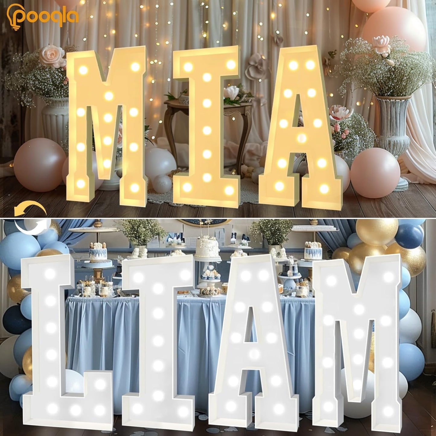 Pooqla 4 FT Marquee Light Up Letters, Cool White and Warm White Marquee Letter 4 Feet Tall, Giant LED Sign Big Mosaic Letter G for Balloons Birthday Party Anniversary Wedding Decorations