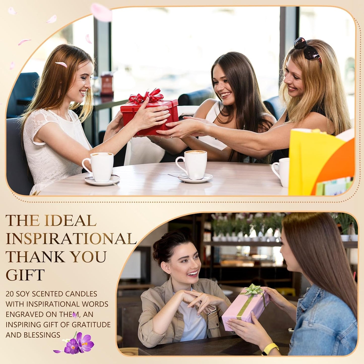 MTLEE 20 Pcs Thank You Gifts Candles 3.5 oz Employee Appreciation Inspirational Scented Soy Wax Candle Thank You Gift Christmas Gifts for Coworker Women Volunteer Teacher(Rainbow,Brown)