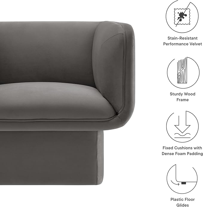 Modway Tate Performance Velvet Accent Chair in Storm Gray - Image 4