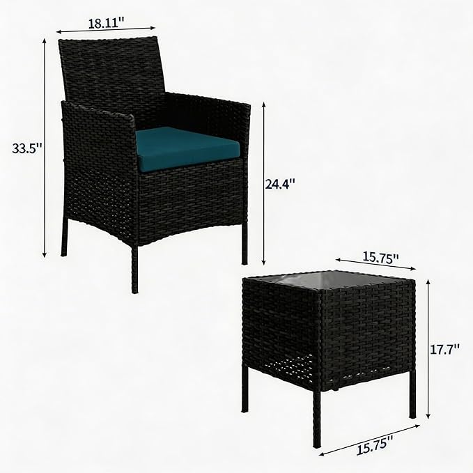 3-Piece Outdoor Furniture Set, PE Rattan Wicker Chairs - Image 2