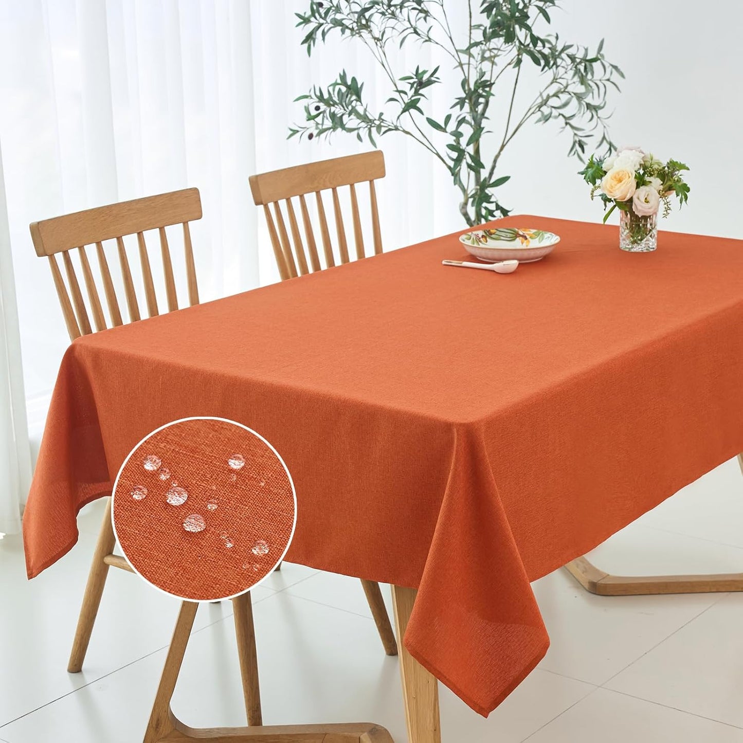 maxmill Fall Tablecloth Linen Texture Stain Resistant Waterproof Wrinkle Free Spillproof Washable Fabric Tablecloths, Dining, Harvest Thanksgiving Dinner Table Cloth, Rectangle 60 x 140 Inch, Rust