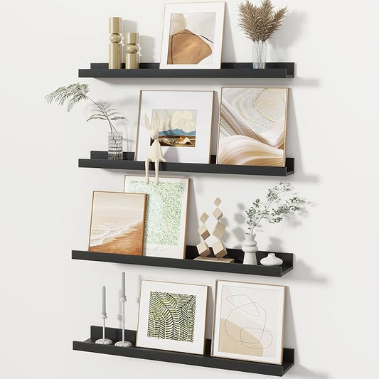 Fun Memories Picture Ledge Shelves Set of 4, 24 Inch Rustic Wall Mounted by FunMemories