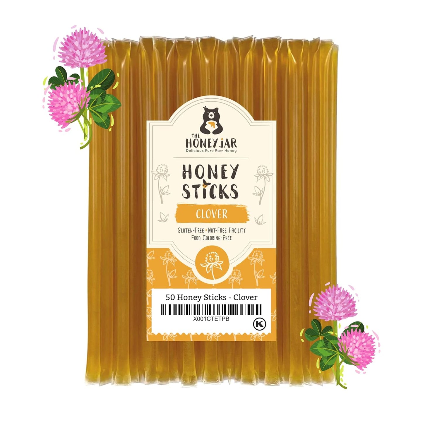 The Honey Jar Plain Honey Sticks - Pure Honey Straws For Tea, Coffee, or a Healthy Treat - One Teaspoon of Flavored Honey Per Stick - Made In The USA with Real Honey - (50 Count)