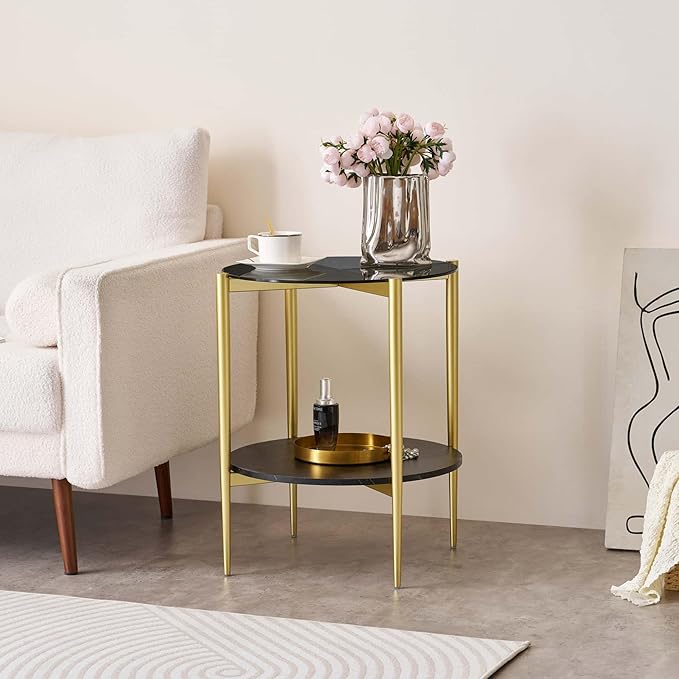 LumFurn Round Glass End Table, Mid-Century Modern Design Sofa Table - Image 4