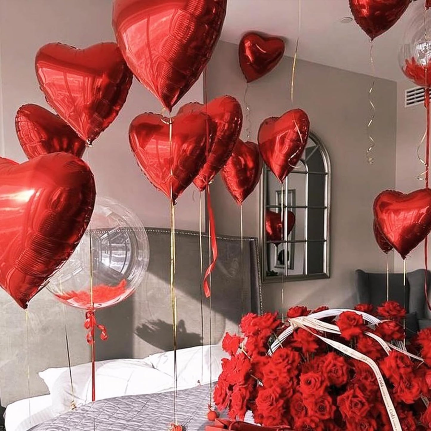 Red Heart Balloons, 18 Inch Metallic Red Foil Balloon Helium 10Pcs Large Ruby Heart Shape Foil Balloons for Wedding Girls Women Birthday Anniversary Bachelorette Valentines Day Baby Shower Mother Day