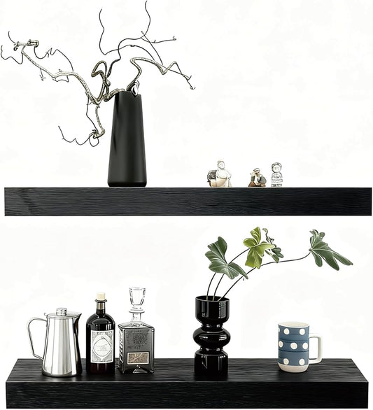 Solid Wood Floating Shelves, 31.5in Finished Real Wood Wall Shelves by Unknown