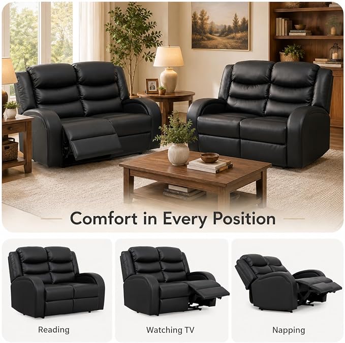 Recliner Sofa Set, 2 Piece Living Room Furniture Set, Leather Recliner Sofa - Image 3