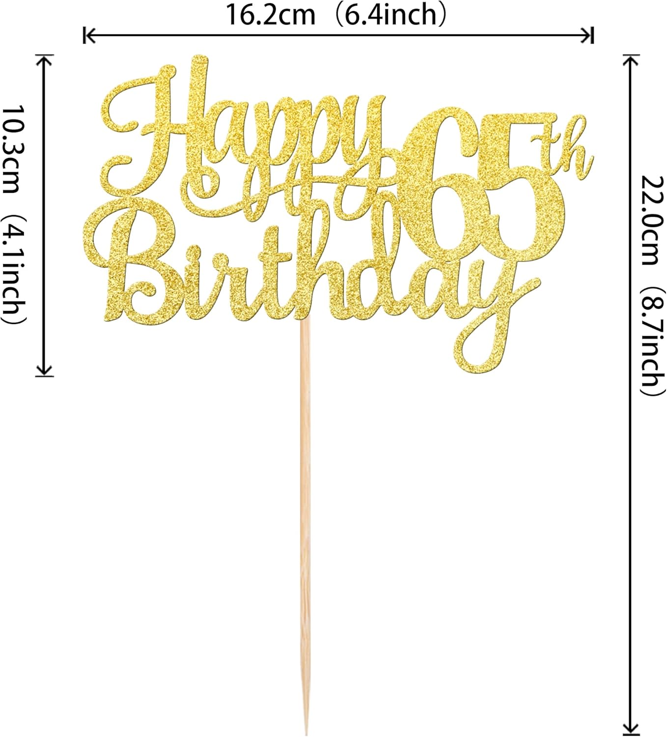 1 PCS Happy 65th Birthday Cake Topper Gold Glitter Cheers to 65 Years Birthday Cake Pick 65 Fabulous Cake Decoration for Happy 65th Birthday Theme Party Decorations Supplies