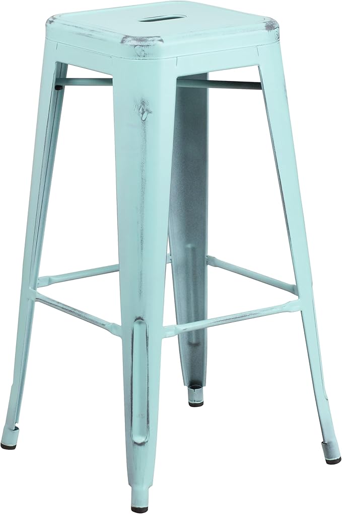 Flash Furniture Kai Commercial Grade 30" High Backless Distressed Green-Blue by FlashFurniture