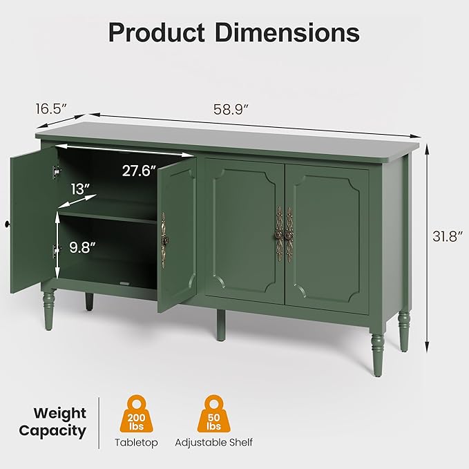 RoyalCraft Buffet Cabinet with Storage, Mid Century Modern Painted Credenza - Image 2