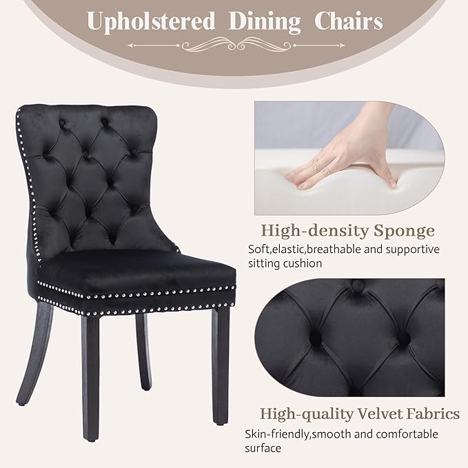 KCC Velvet Dining Chairs Set of 4, Upholstered High-end Tufted Dining Room Chair - Image 4