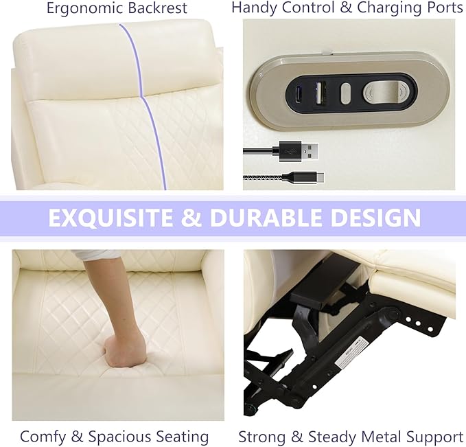 Power Leather Recliner Sofa Chair, Living Room Furniture Sets, Breathing - Image 4