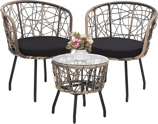Kromax 3 Piece Bistro Set, Modern Outdoor Wicker Patio Furniture by KROMAX