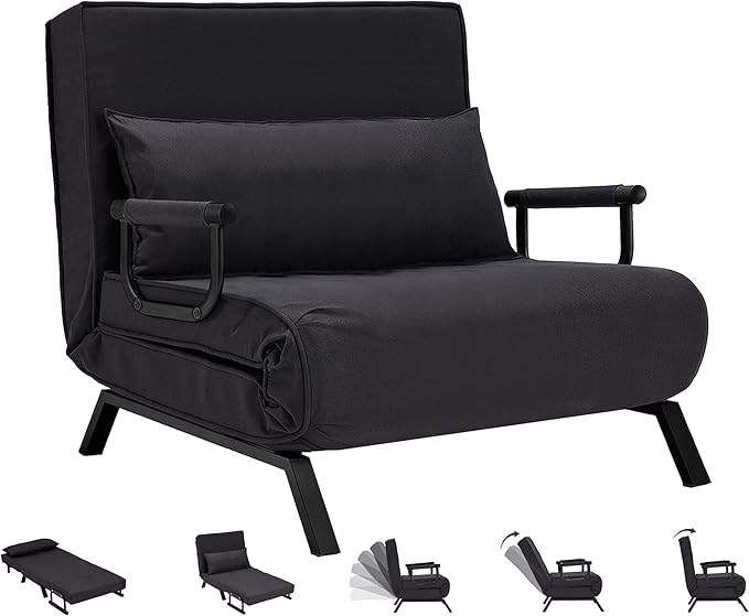 Hupmad Convertible Bed Sleeper Chair, Tri-fold Upholstered Armchair Sleeper by Hupmad