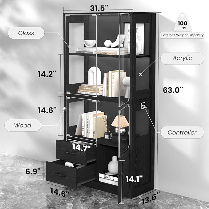 VersionTECH. Glass Display Cabinet, 4-Tier Curio Cabinet - Image 2