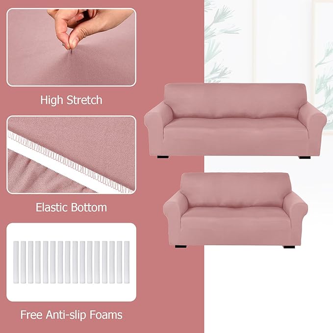 Peryiter 2 Pcs Sofa Covers Couch and Loveseat Covers Set Stretch Sofa Slipcover - Image 4