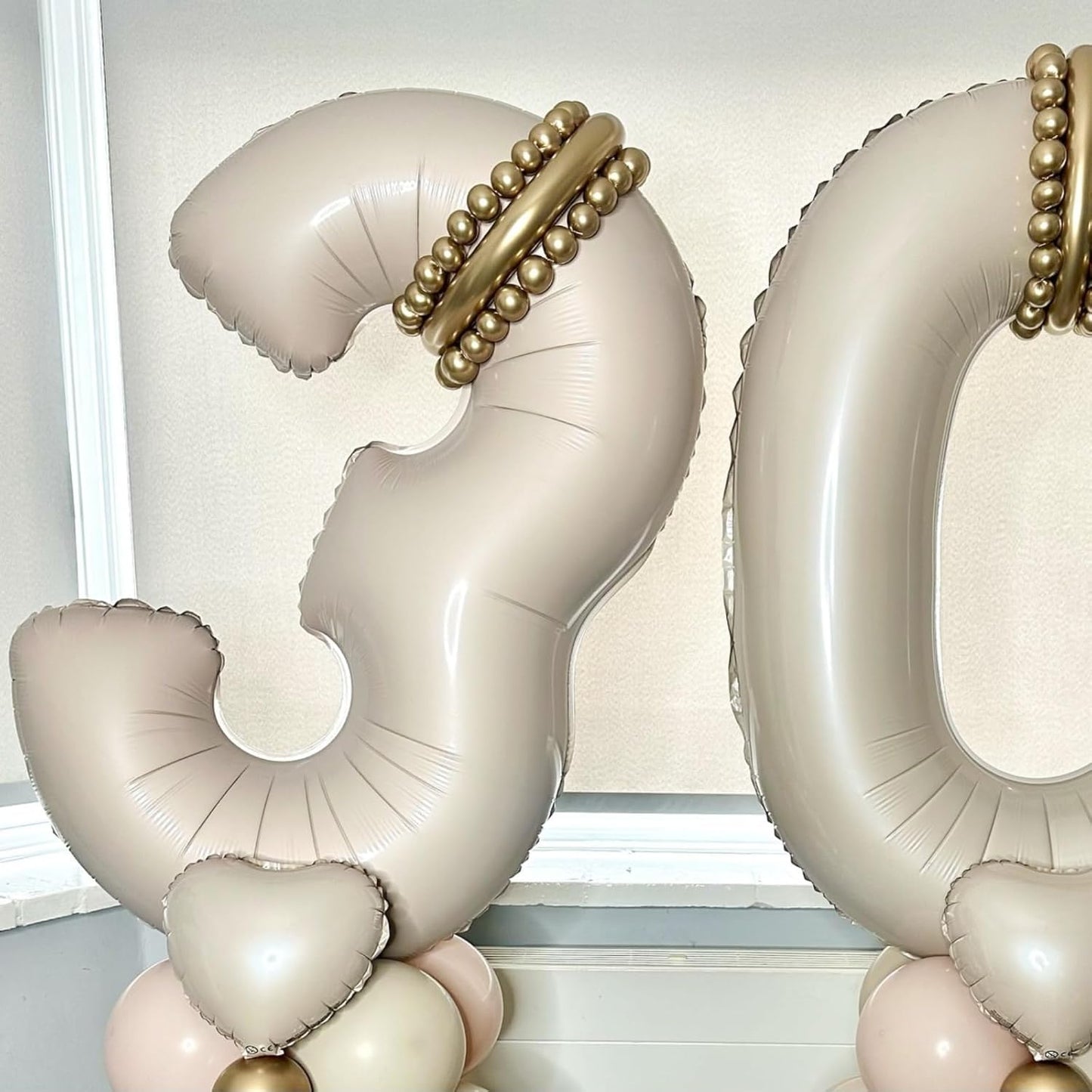 40 Inch Cream Foil Balloon Number 8, Giant Self Inflating Beige Number Balloons 0-9 for Men Women, White Sand 8 Helium Balloons Set for Girls Boys 8th Birthday Anniversary Party Decorations Supplies