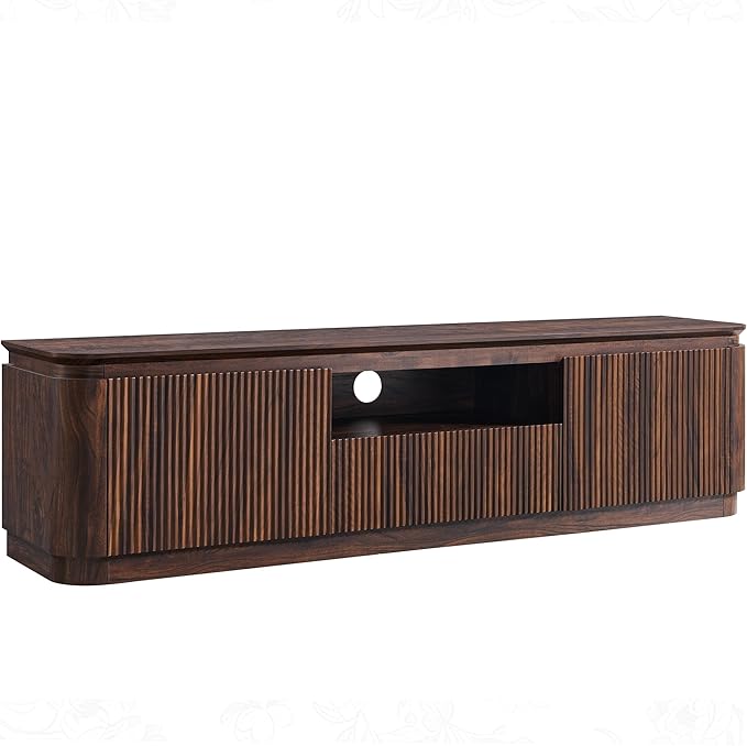 70" Fluted TV Stand for TVs Up to 80", Mid Century Modern Entertainment Center - Image 8