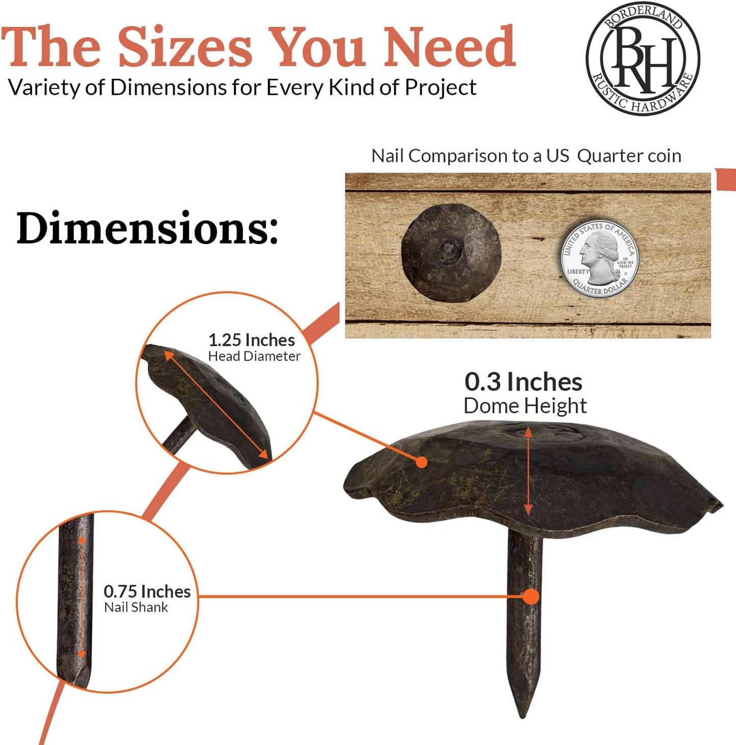 10 Pack 1.25" Round Head Iron Clavos Decorative Nails – Unfinished – Handmade Rustic Round Fasteners for Farmhouse Shutters, Faux Wood Beams, Barn Doors, Shutters, Gates – Ornamental Wood Accent