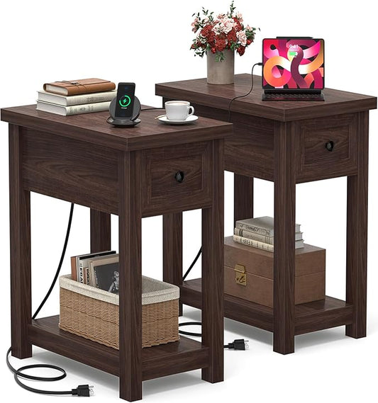 Narrow End Table Set of 2 with Charging Station by Armocity