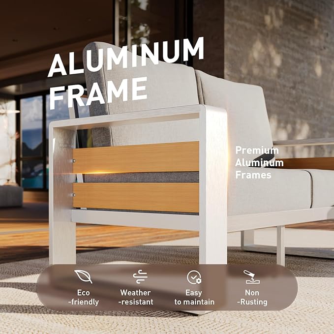 Aoxun Aluminum Outdoor Patio Furniture Set, 2 Seats Metal Sectional Patio - Image 2