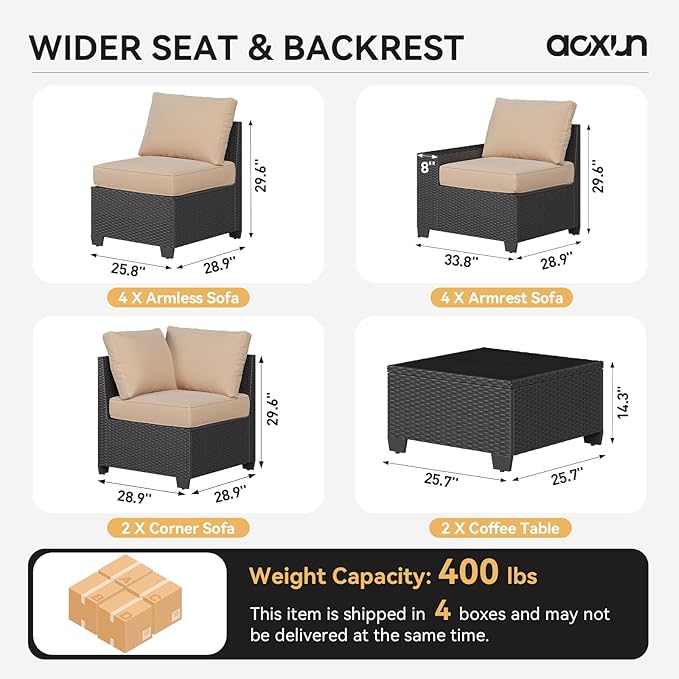 Aoxun Patio Furniture Set, Widen Armrests Wicker Outdoor Sectional - Image 6