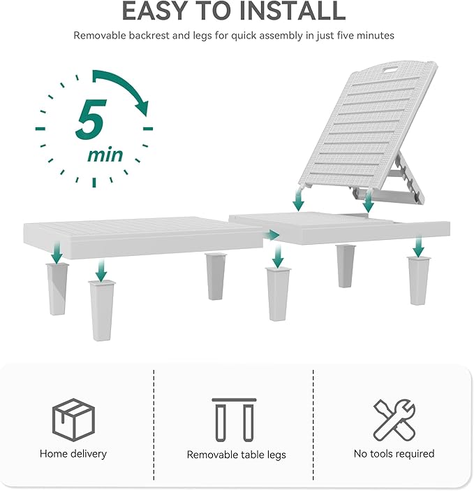 YITAHOME Outdoor Chaise Lounge Chair, Plastic Pool Chaise Lounge - Image 7