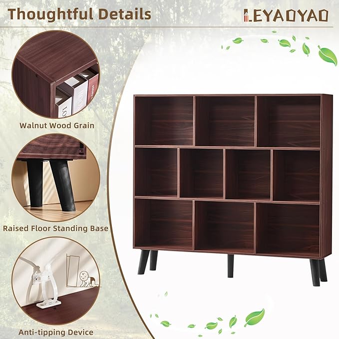 LEYAOYAO 10 Cube Bookshelf, 3 Tier Modern Wide Bookcase - Image 3