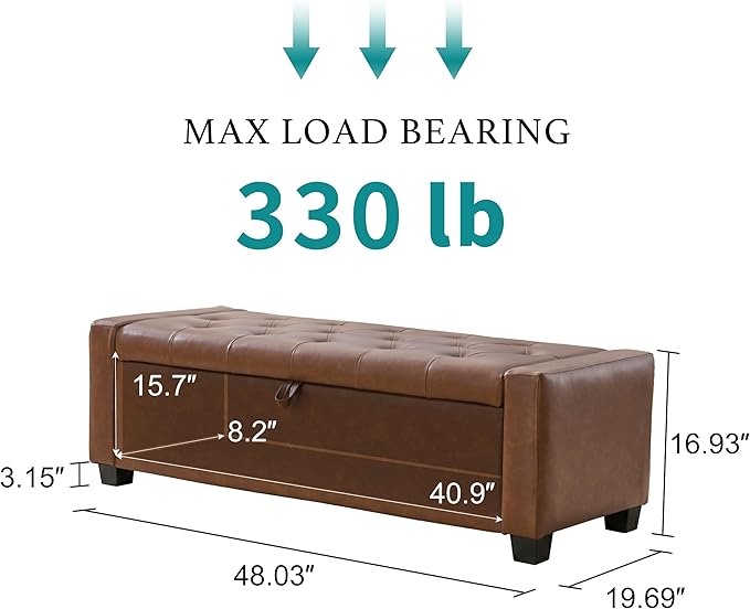 Huatean Home 48" Ottoman with Storage, Storage Ottoman Bench with Safety Hinge - Image 2
