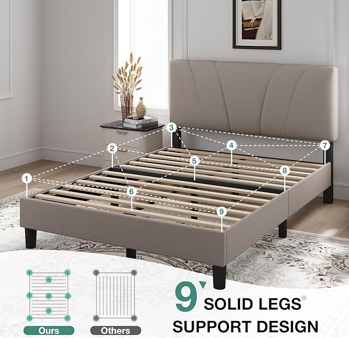 Novilla Queen Bed Frame with Headboard, Bed Frame Queen Size with Wood Slats - Image 8