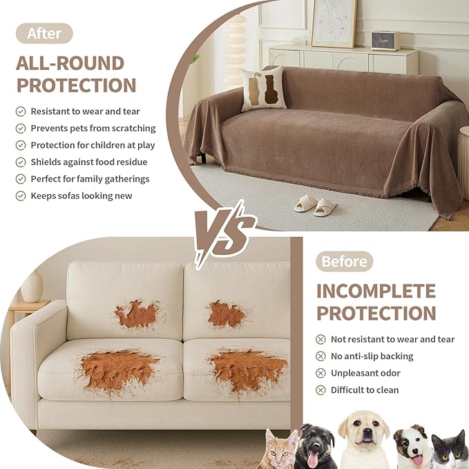 Couch Cover for Dogs, Boho Sofa Covers for 3 Cushion Couch, Chenille Sofa - Image 3