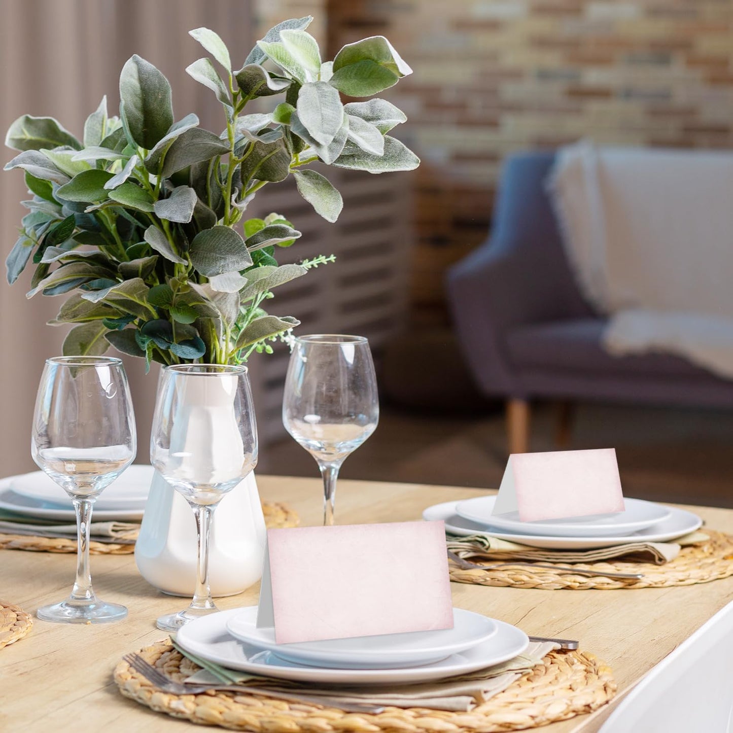 25 Pack Vintage Pink Place Cards, Editable Name Cards for Table Setting, Tent Cards Food Label for Dinner Party, Bridal Shower, Wedding, Baby Shower and Events -T35