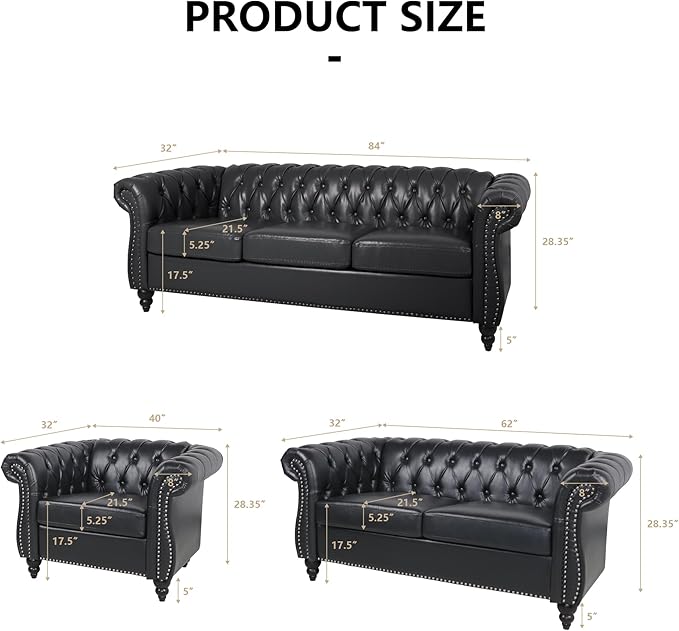 AVZEAR Chesterfield Loveseat Sofa, Upholstered Sofa Modern 2 Seater Couch Sofa - Image 2