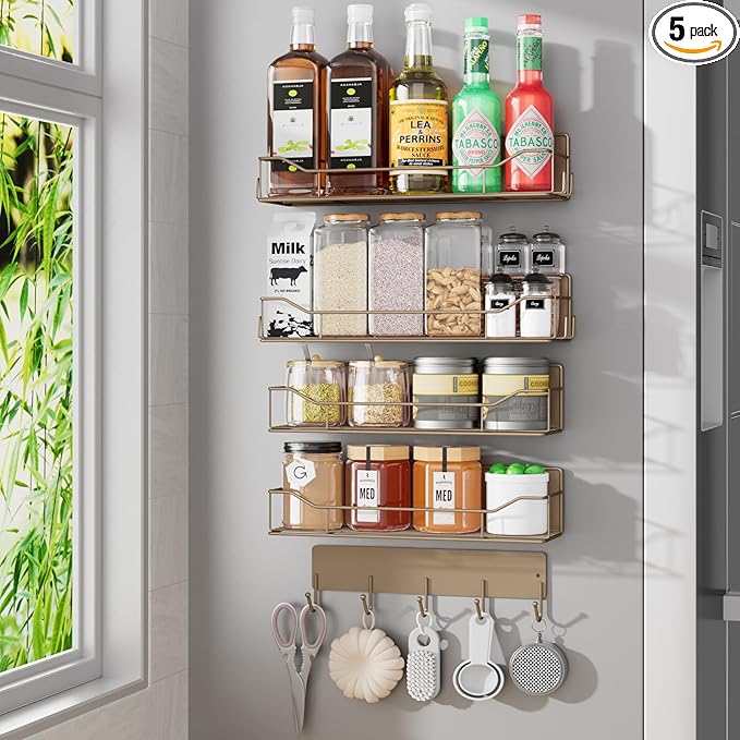 Magnetic Spice Rack for Refrigerator, 5 Pack Metal Strong Magnet Spice by IYEBAU