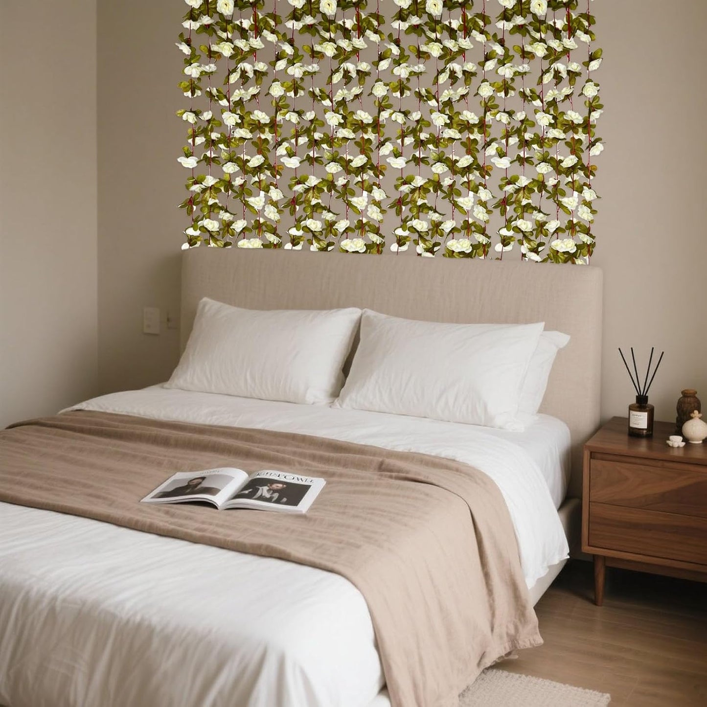 16Pcs 126Ft Cream Rose Garland, Fake Rose Hanging Flowers, Artificial Flower Vine, Hanging Floral Vine Garland for Wedding, Birthday Party, Wall Arch, Halloween, Christmas Garden Backdrop Decor