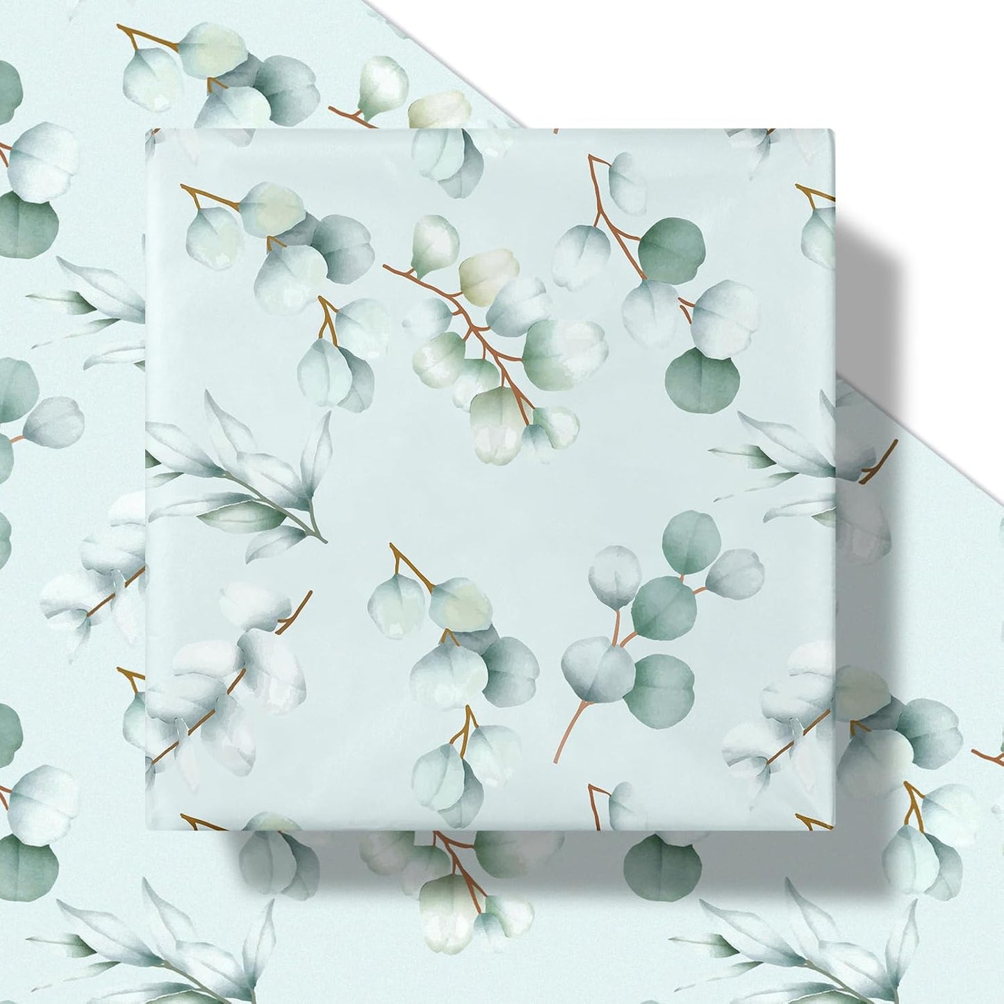 RUSPEPA Eucalyptus Leaves Wrapping Paper Roll for Women Girls, Light Green Leaf Design Gift Wrap, Greenery Wrapping Paper Perfect for Wedding, Birthday, Spring, Bridal Shower, 17 Inch x 16.4 Feet