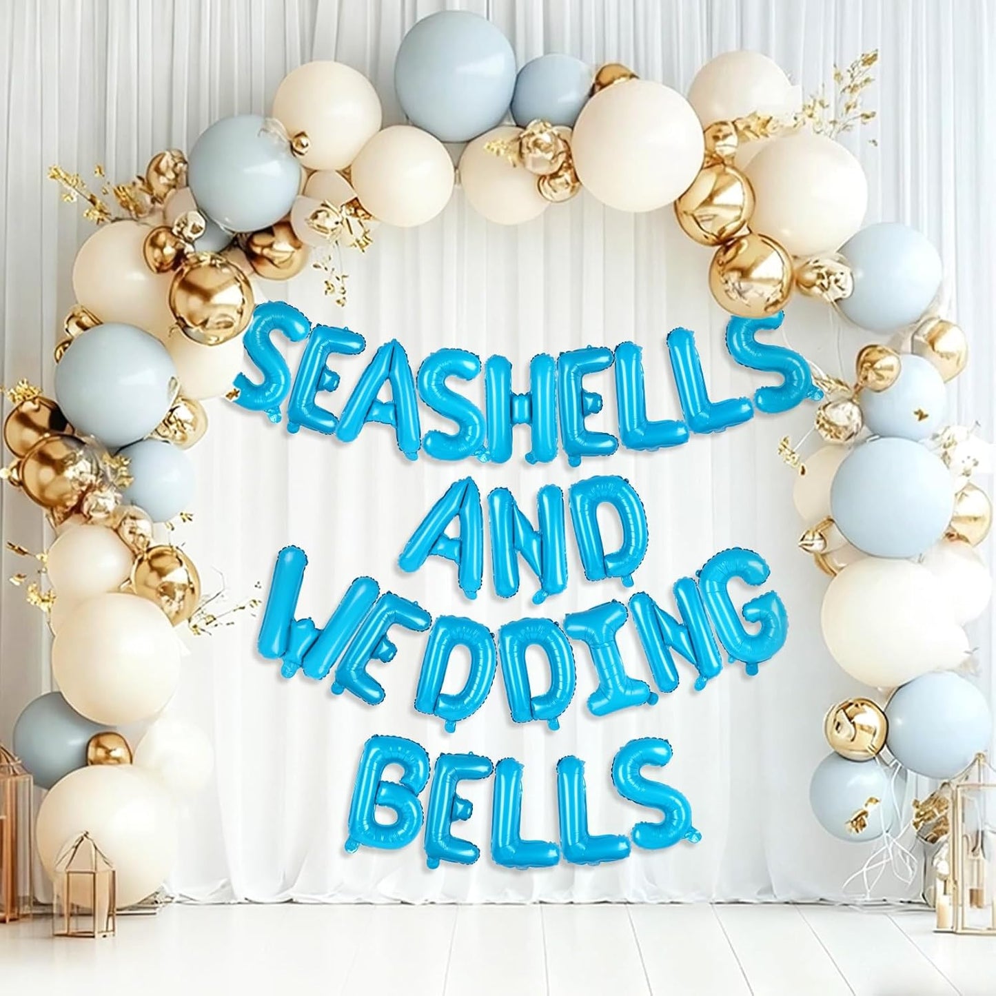 Seashells and Wedding Bells Balloon Banner Bachelorette Party Decorations Blue Alphabet Letter Foil Balloons with Straw for Beach Last Toast on the Coast Bridal Shower Decorations
