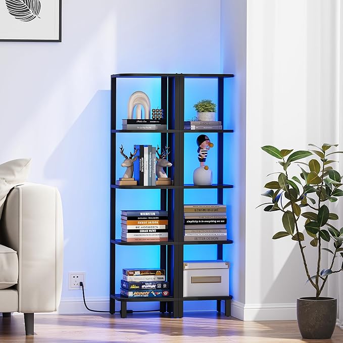 TUTOTAK Corner Shelf with LED Light, 5-Tier Corner Bookshelf - Image 7
