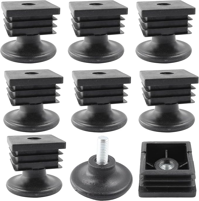 8Pcs Adjustable Leveling Feet 38 x 38mm Square Insert Kit Furniture Glide by Unknown