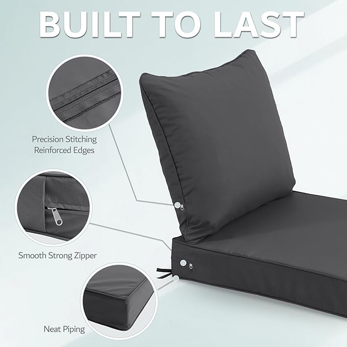 24x24 Inch Outdoor Chair Cushions Set of 2, Patio Furniture Cushions - Image 6