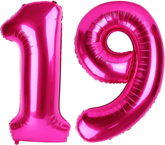 40 Inch Big Hot Pink 19 Balloon Number, Jumbo Giant Happy 19th 19 Birthday Party Decorations, Large 19 Mylar Foil Anniversary Birthday Party Engagement Decorations
