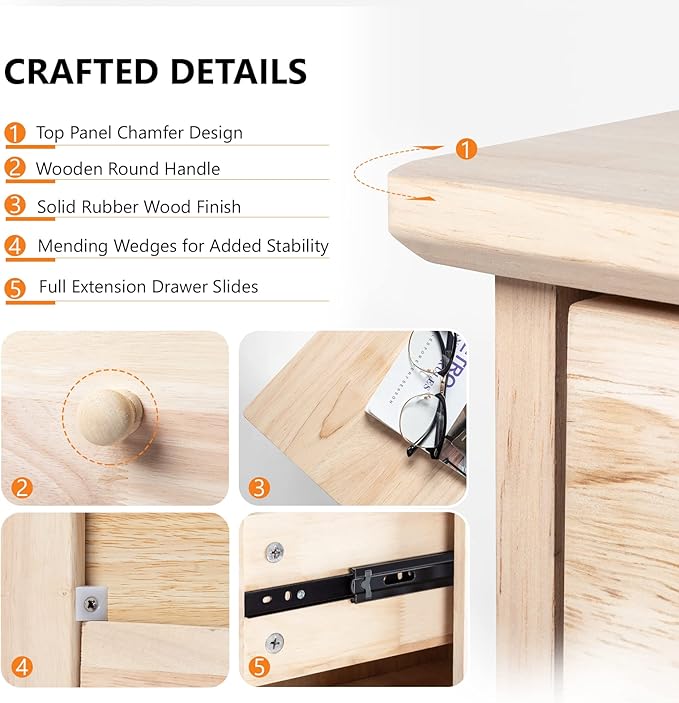 VINGLI Unfinished 6 Drawer Dresser, Natural Solid Wood Dresser Color DIY - Image 9