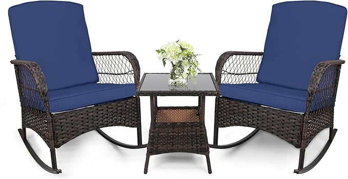 LEVELEVE 3 pcs Rocking Bistro Set Conversation Chairs by Enjoyyourlife