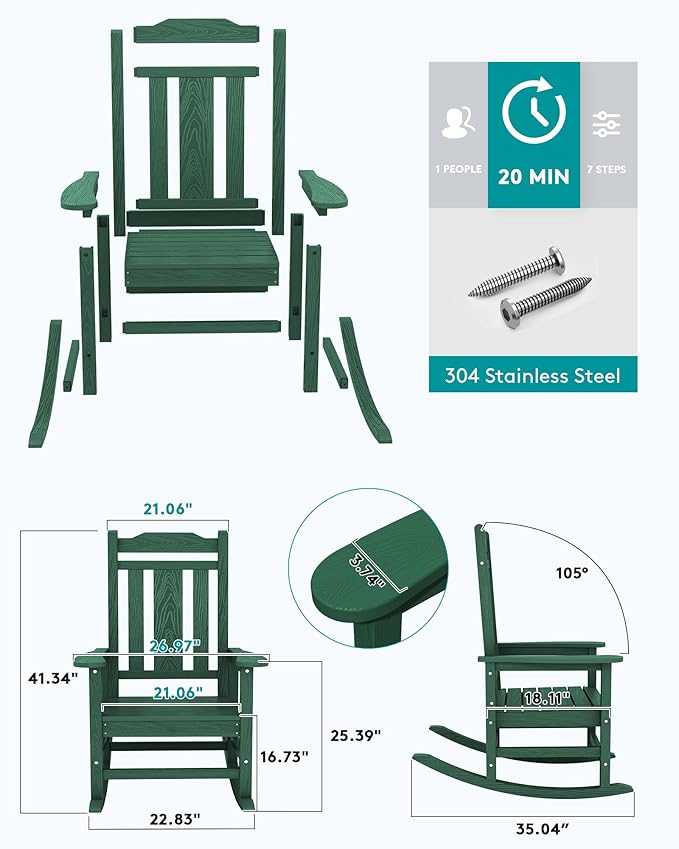 SERWALL HDPE Outdoor Rocking Chair Set of 6, Patio Rocking Chairs Set, Rocking - Image 2