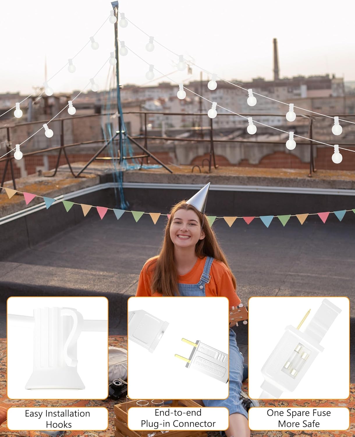 SUNSGNE 25Ft G40 LED Outdoor White String Lights with 27 White Frosted Shatterproof Globe Bulbs (2 Spare), Outdoor Hanging Lights for Room Café Bistro Pergola Tents, 25 Pack, White Wire