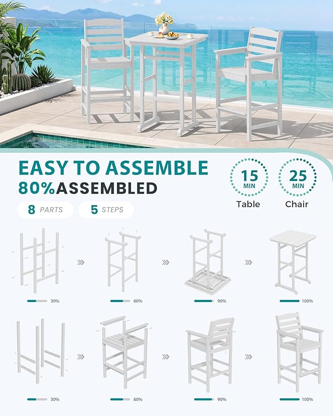 SERWALL 5 Pieces Adirondack Bar Chairs Set, HDPE Adirondack Barstools Chairs - Image 7