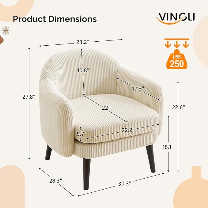VINGLI 30.3" Wide Modern Barrel Accent Armchair - Image 2